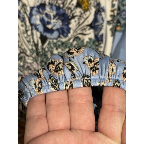 Free People Blue White Positano Print Peasant Floral Boho Blouse L/G, MSRP $128 - Picture 9 of 15